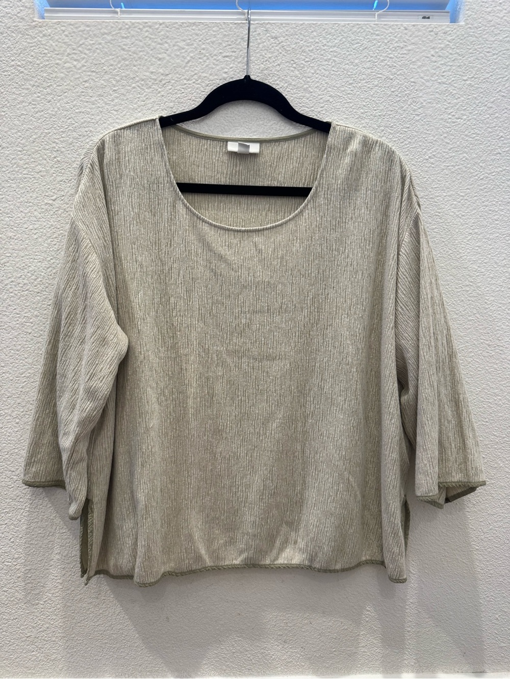 Pure Jill sage green textured linen-blend boxy top w/ relaxed scoop neckline